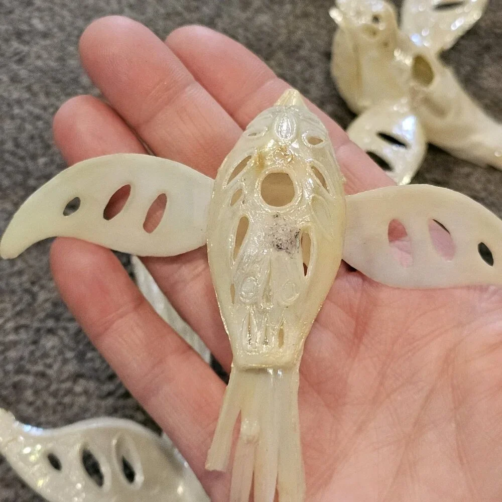 MCM Christmas Light Bird Toppers Pearlescent Plastic‎ Set 10 Cream VTG Ornaments